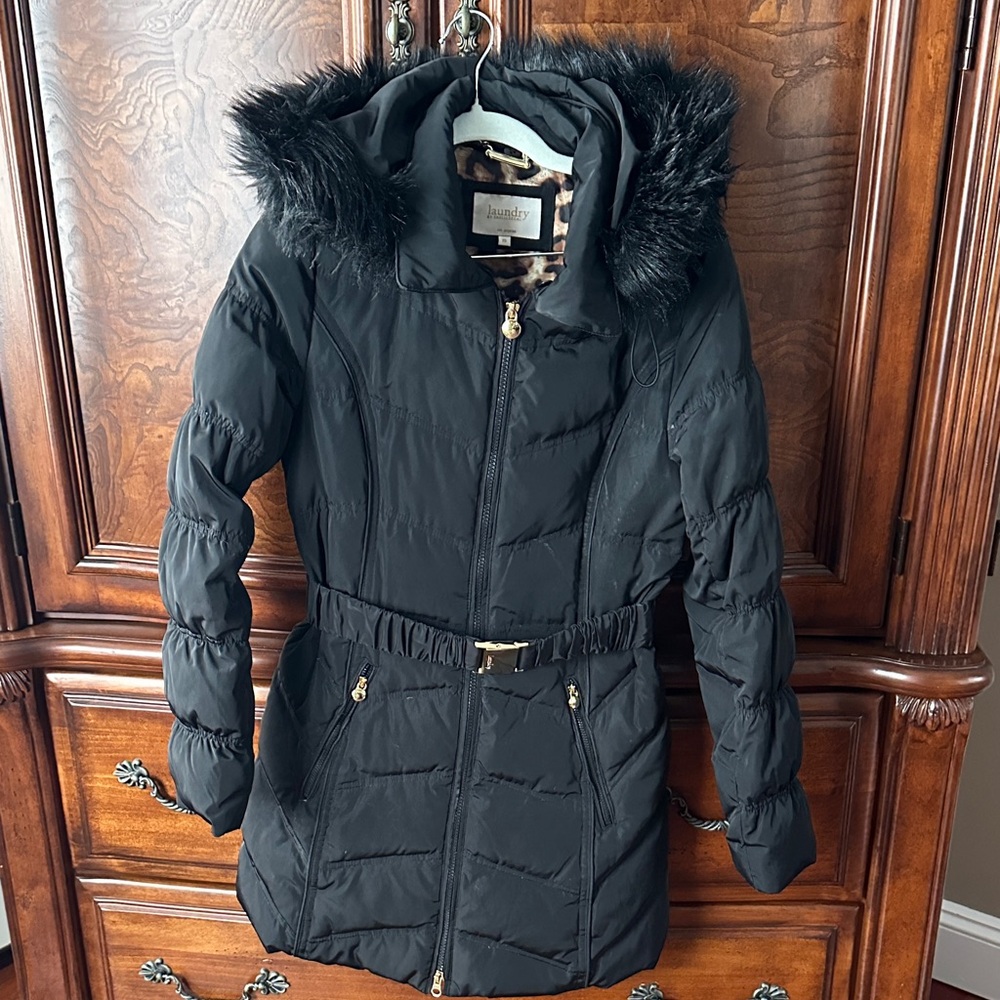 Laundry By Shelli Segal Black Fur-Trimmed Puffer Jacket